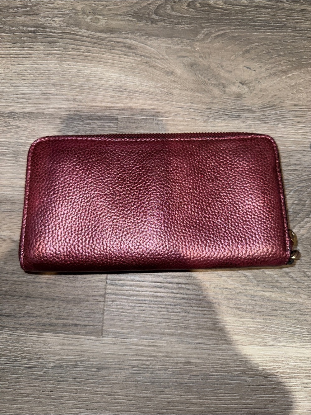 Coach Metallic Burgundy Zip Around Wallet with Gold Logo - Picture 2 of 5